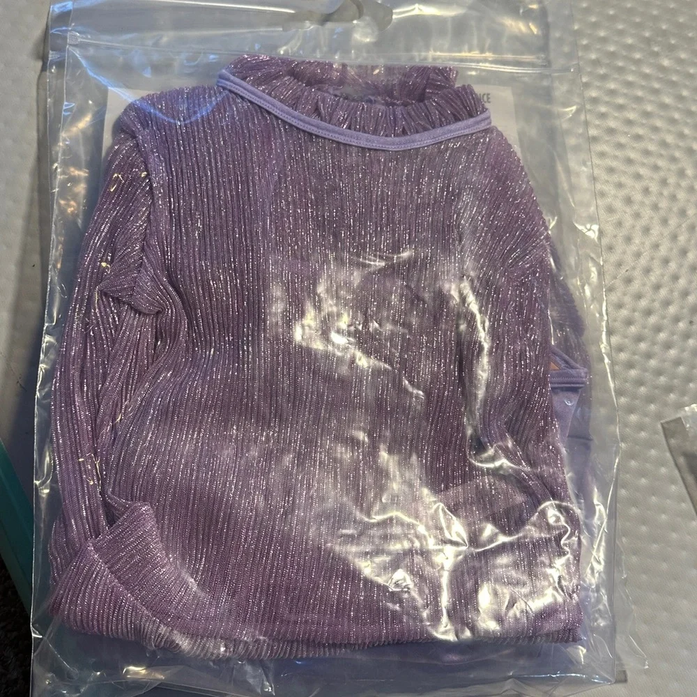 CM Double platinum 2‎ piece Lilac Shimmer Mesh Lyrical Dance Costume Long Sleeve